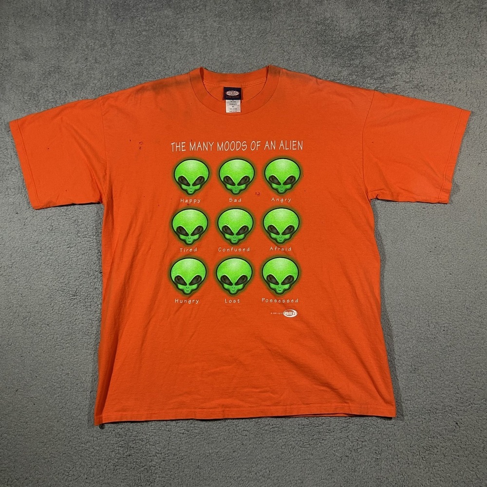 Vintage The Many Moods Of An Alien Orange T-Shirt Men's Size XL 90s #2975